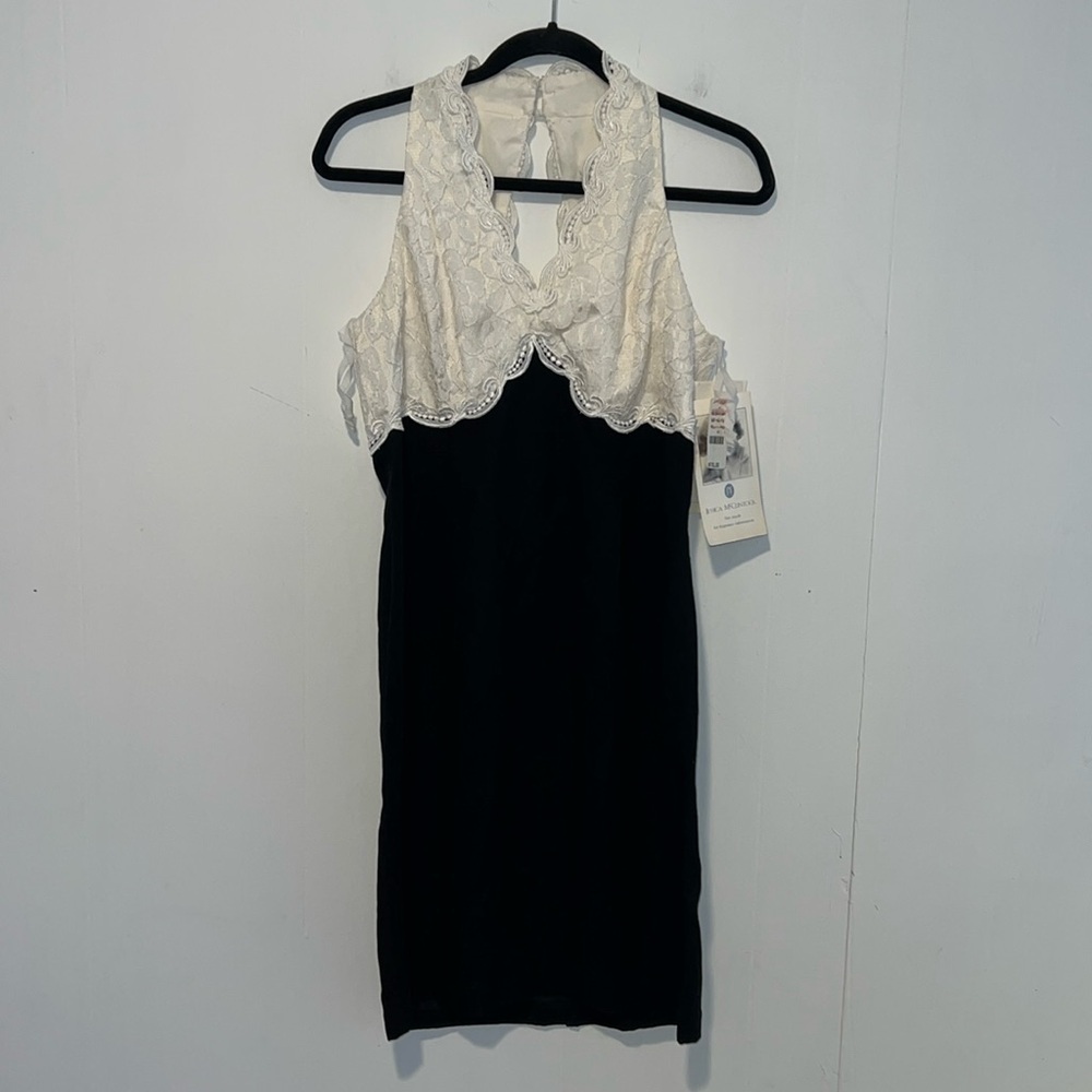 NWT Vintage 90s Scott McClintock Womens Halter Lace Knee Length Formal Dress S1